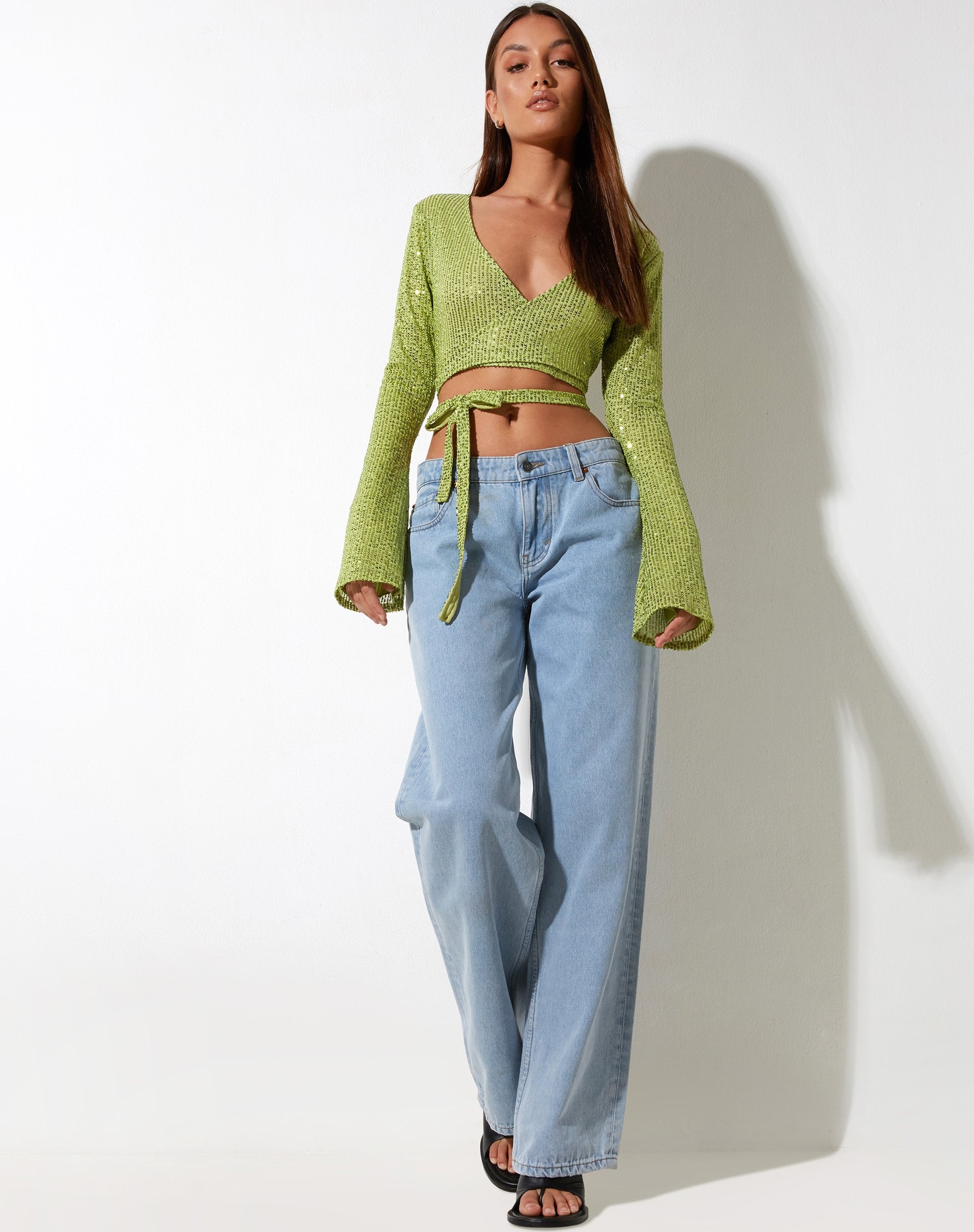 Afbeelding van Lania Cardi in Drape Sequin Lime Green
