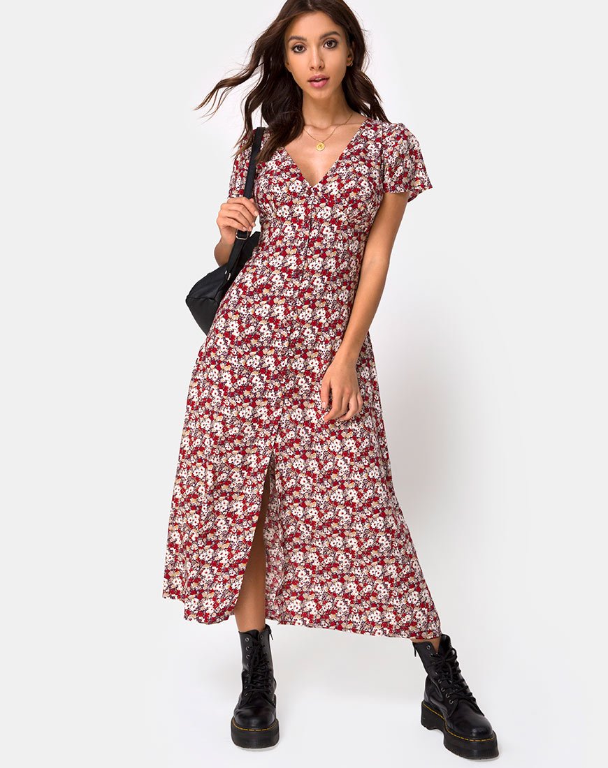 Larin Midi Dress in Bloemencharme Rood