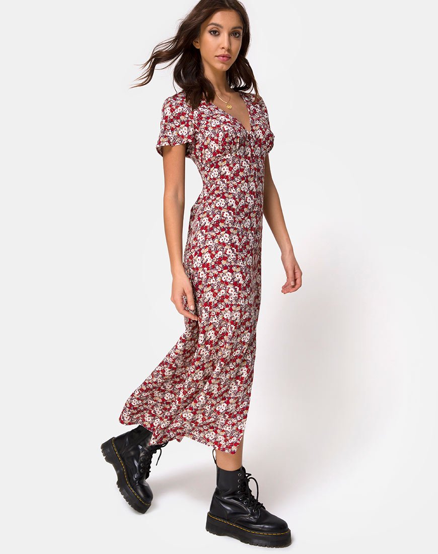 Afbeelding van Larin Midi Dress in Floral Charm Red
