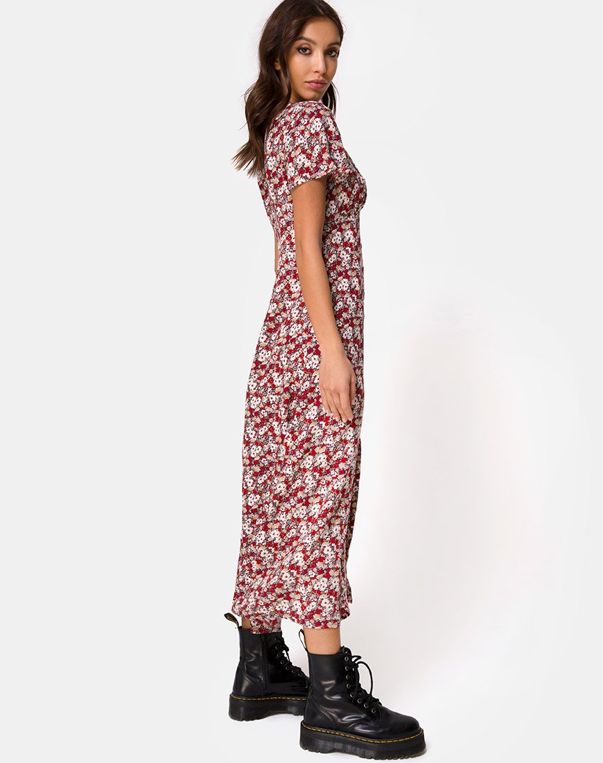 Afbeelding van Larin Midi Dress in Floral Charm Red