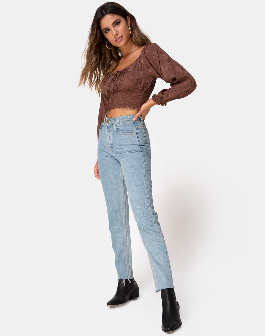 Afbeelding van Lancer Crop Top in Satijn Roos Chocolade