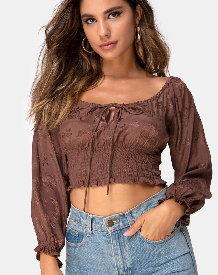 Afbeelding van Lancer Crop Top in Satijn Roos Chocolade
