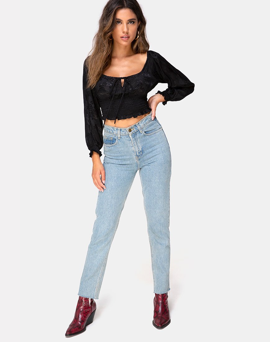Afbeelding van Lancer Crop Top in Satin Rose Zwart