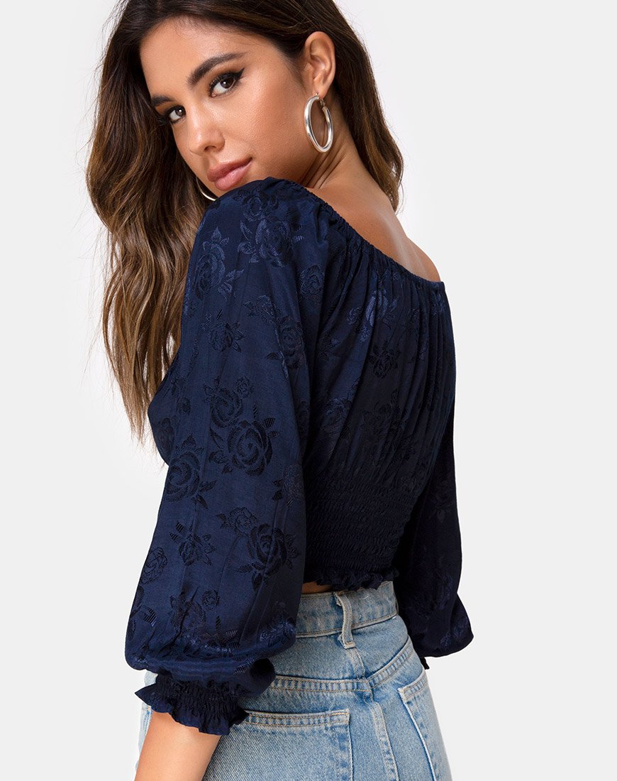 Afbeelding van Lancer Crop Top in Satin Rose Navy