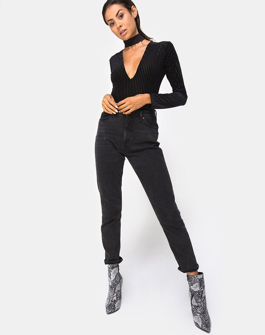 Afbeelding van Lao Plunge Bodice in Zwart Sheer Stripe