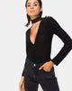 Afbeelding van Lao Plunge Bodice in Zwart Sheer Stripe