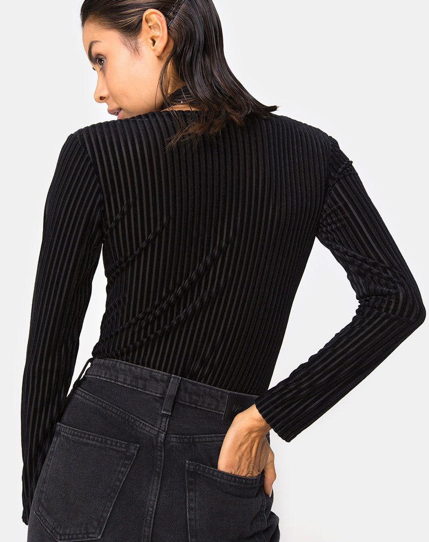 Lao Plunge Bodice in Zwart Sheer Stripe