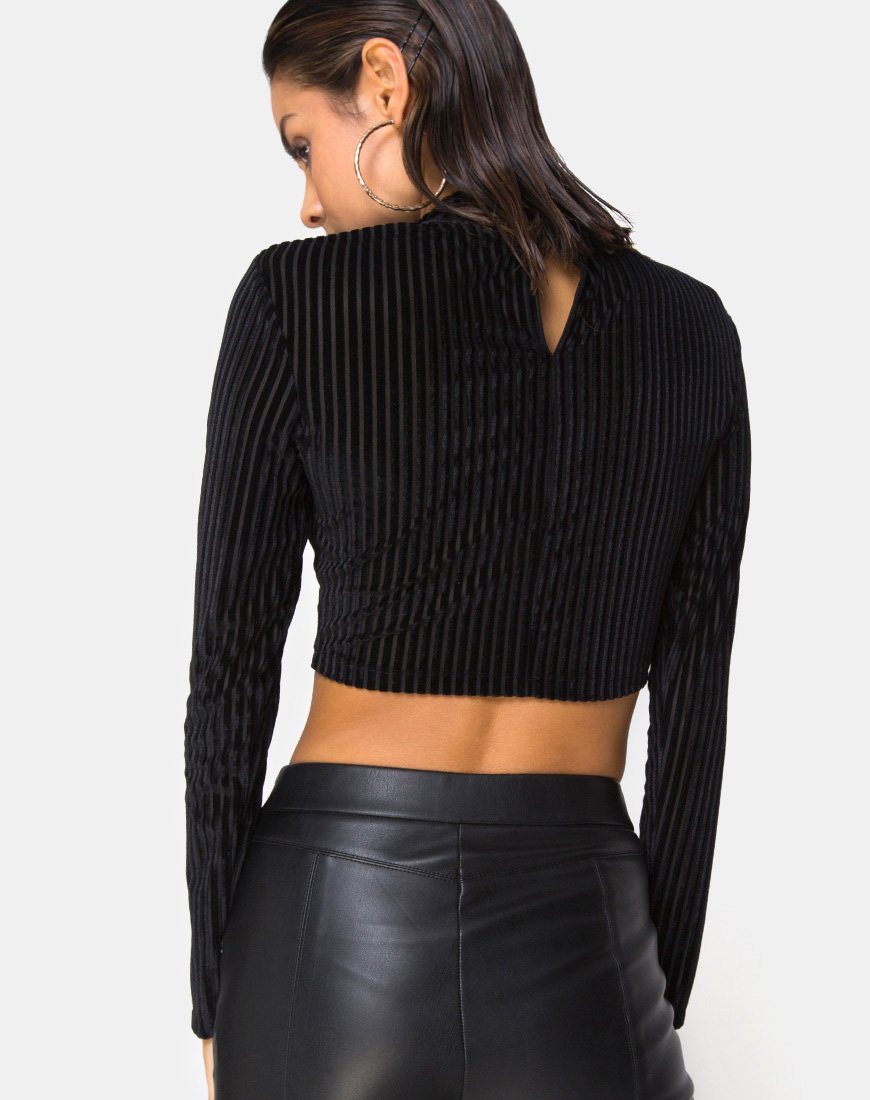 Lara Crop Top in Zwart Sheer Stripe