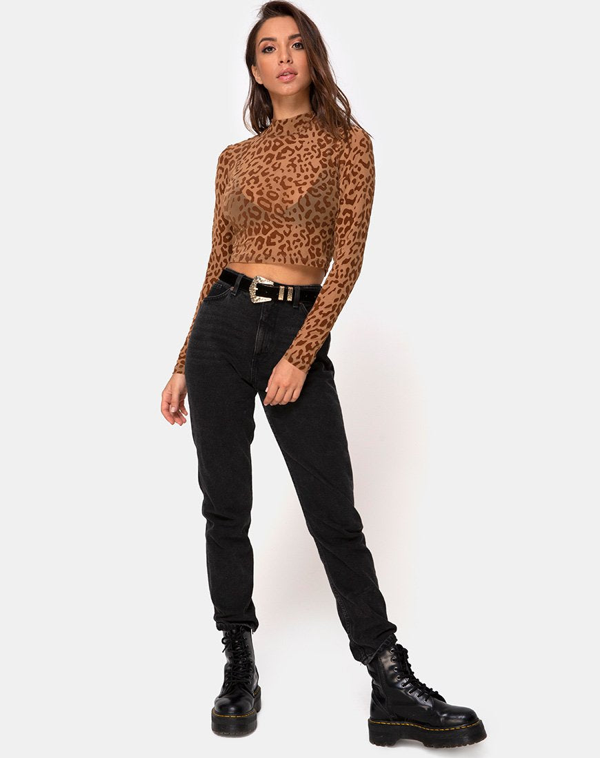 Afbeelding van Lara Crop Top in Animal Flock Tan Brown