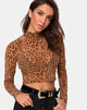Afbeelding van Lara Crop Top in Animal Flock Tan Brown