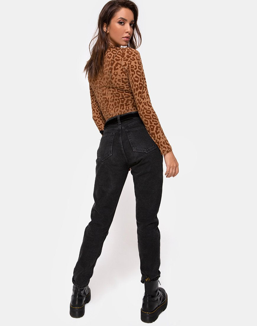 Afbeelding van Lara Crop Top in Animal Flock Tan Brown