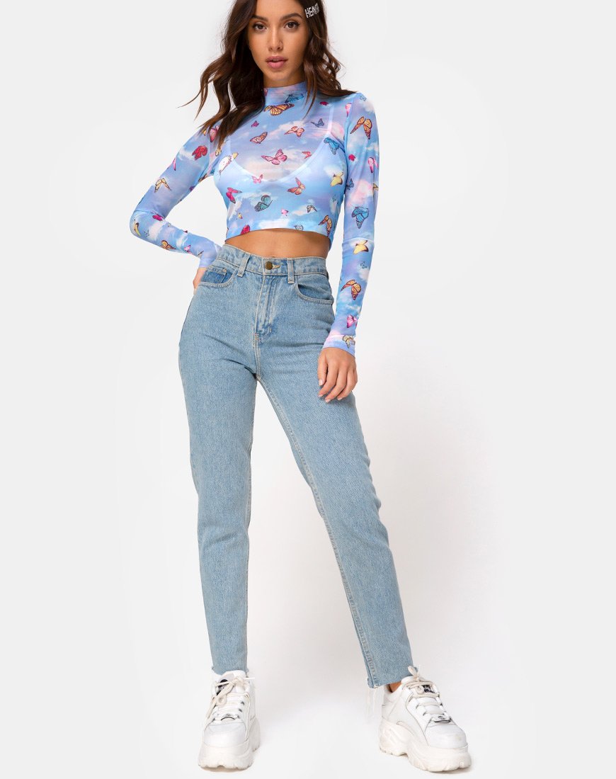 Afbeelding van Lara Top in Mesh Blauw Vlinder