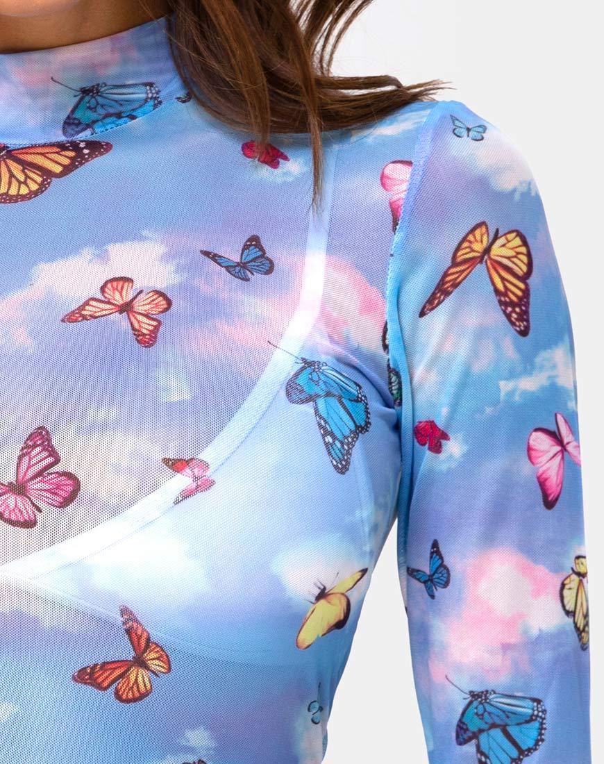 Afbeelding van Lara Top in Mesh Blauw Vlinder