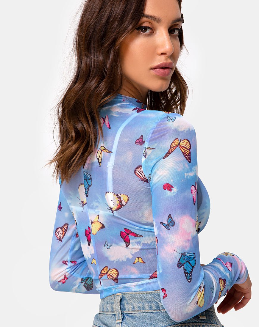 Afbeelding van Lara Top in Mesh Blauw Vlinder