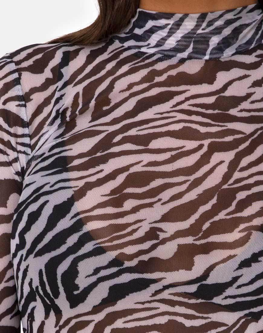 Afbeelding van Lara Crop Top in Net 90s Zebra Zwart-Wit