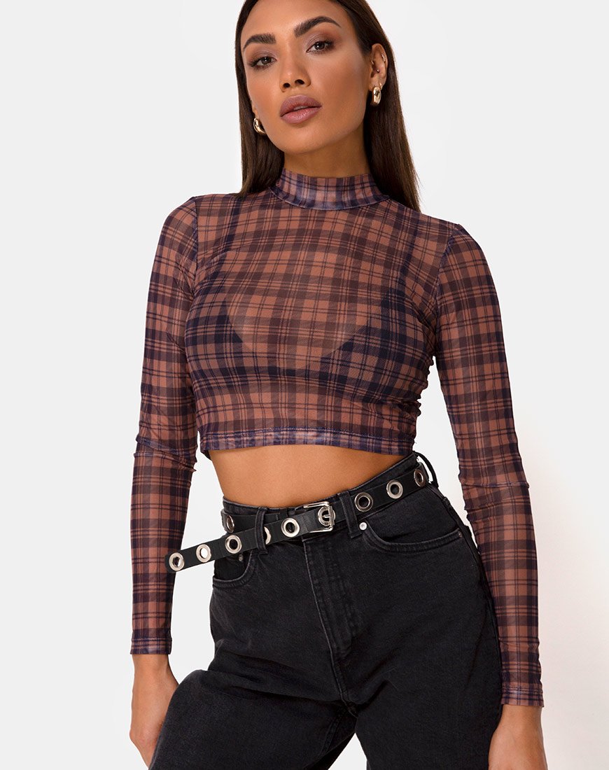 Afbeelding van Lara Crop Top in Net Checking Out Brown