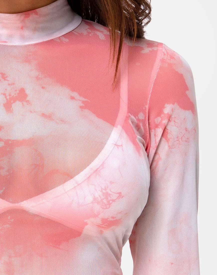 Afbeelding van Lara Net Gewatteerde Top in Roze Tye Dye