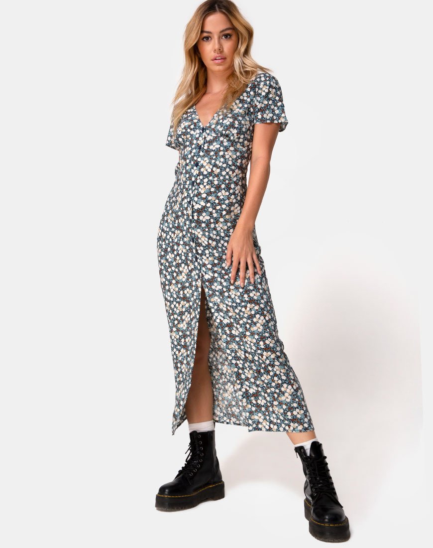 Afbeelding van Larin Midi Dress in Floral Field Navy