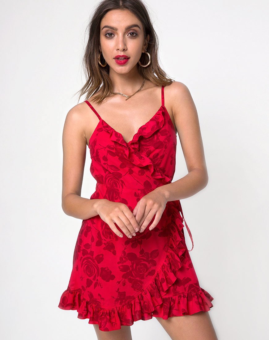 Afbeelding van Lasky Slip Dress in ton-sur-ton gebloemd rood
