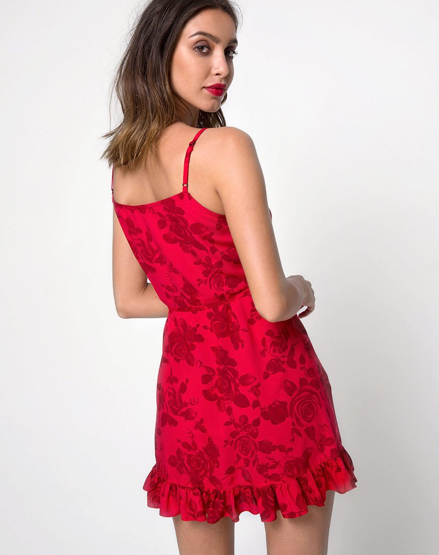 Afbeelding van Lasky Slip Dress in ton-sur-ton gebloemd rood