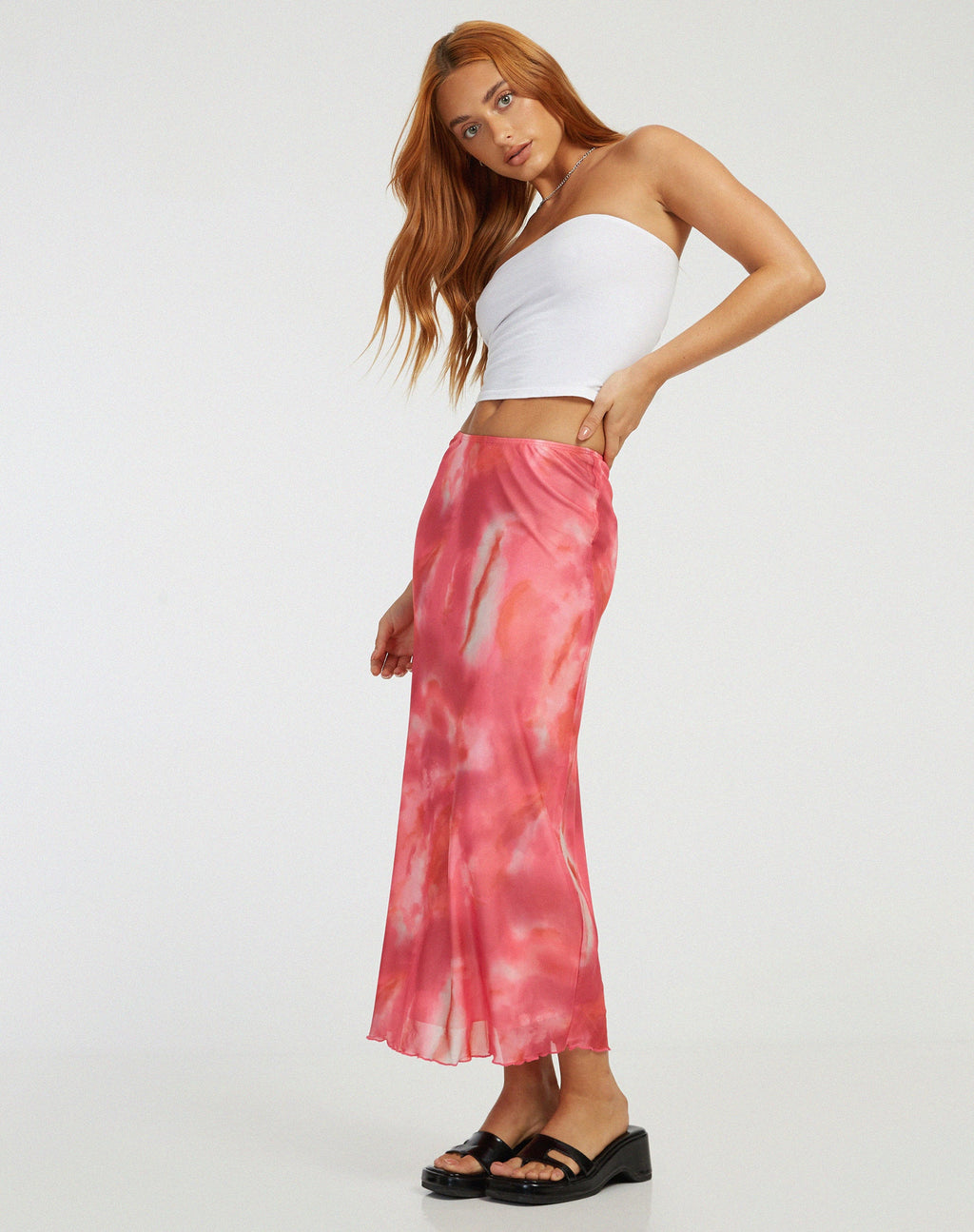 Lassie Maxi rok in abstract wazig roze
