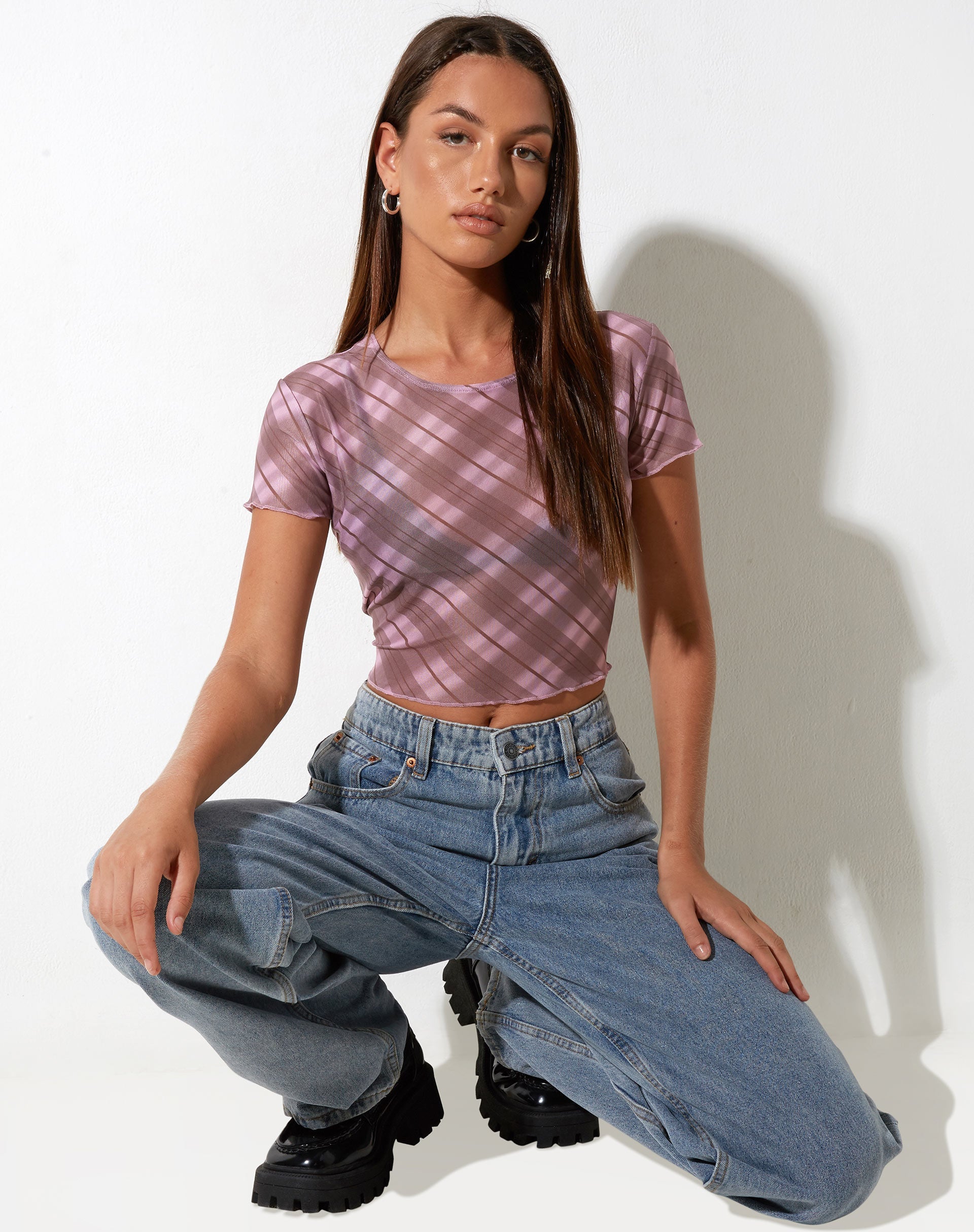 Afbeelding van Tiney Crop Top in Roze Vage Ruit