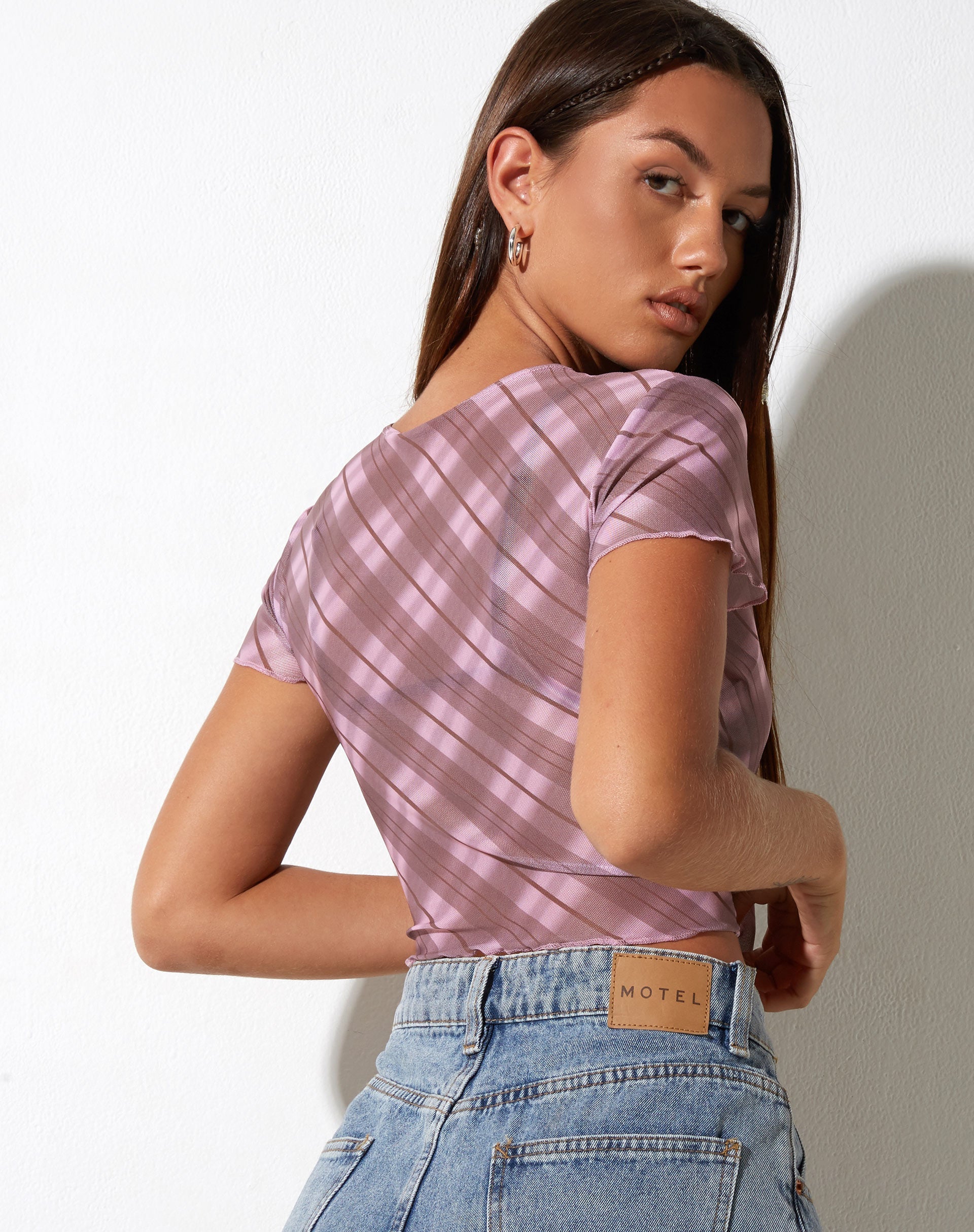 Afbeelding van Tiney Crop Top in Roze Vage Ruit