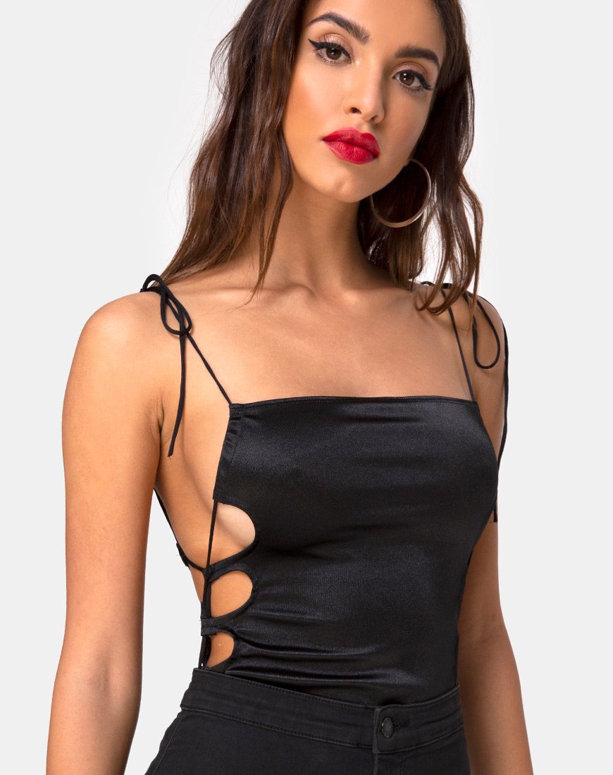 Afbeelding van Lati Laced Up Bodice in Satijn Zwart
