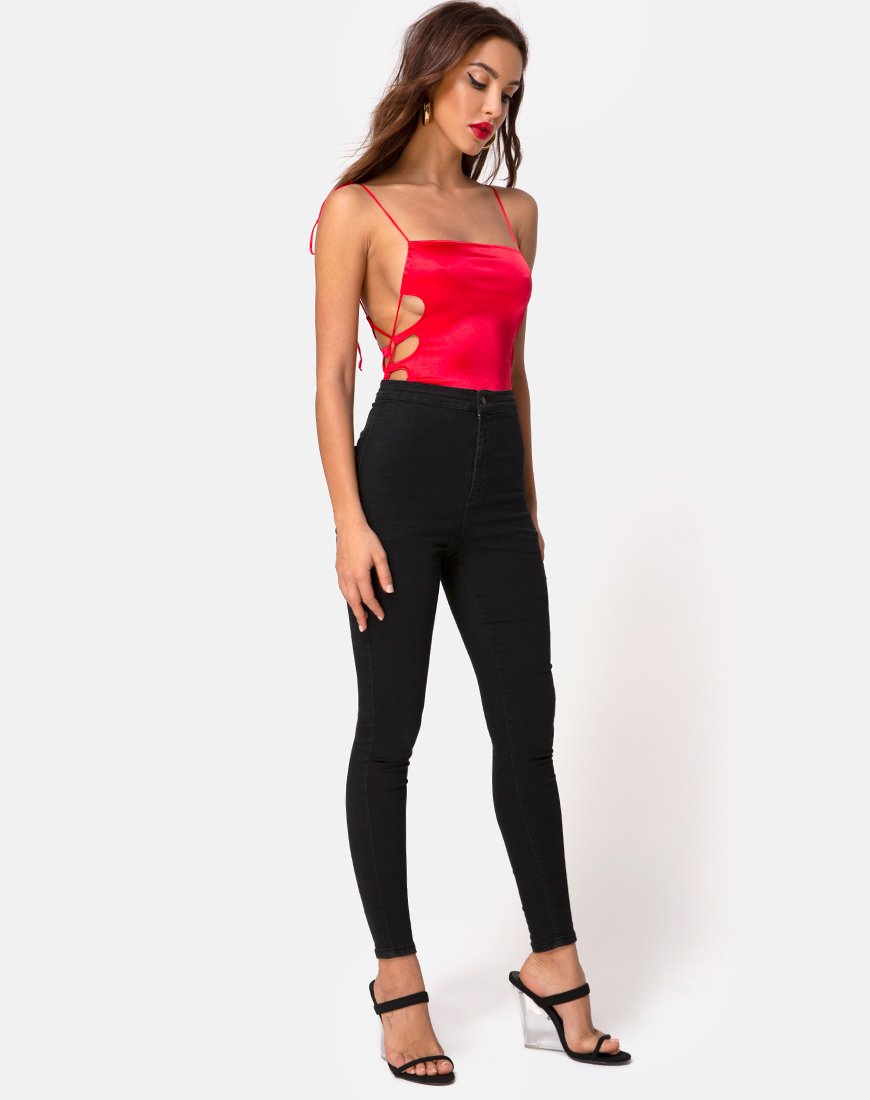 Afbeelding van Lati Laced Up Bodice in Satijn Rood
