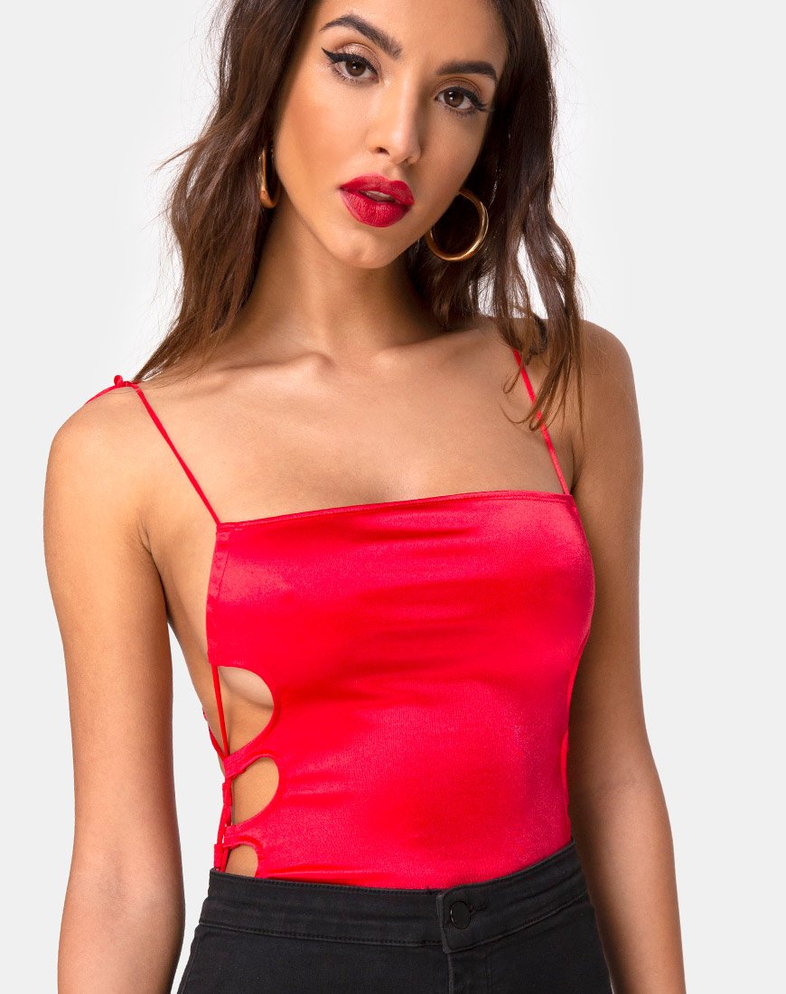 Lati Laced Up Bodice in Satijn Rood