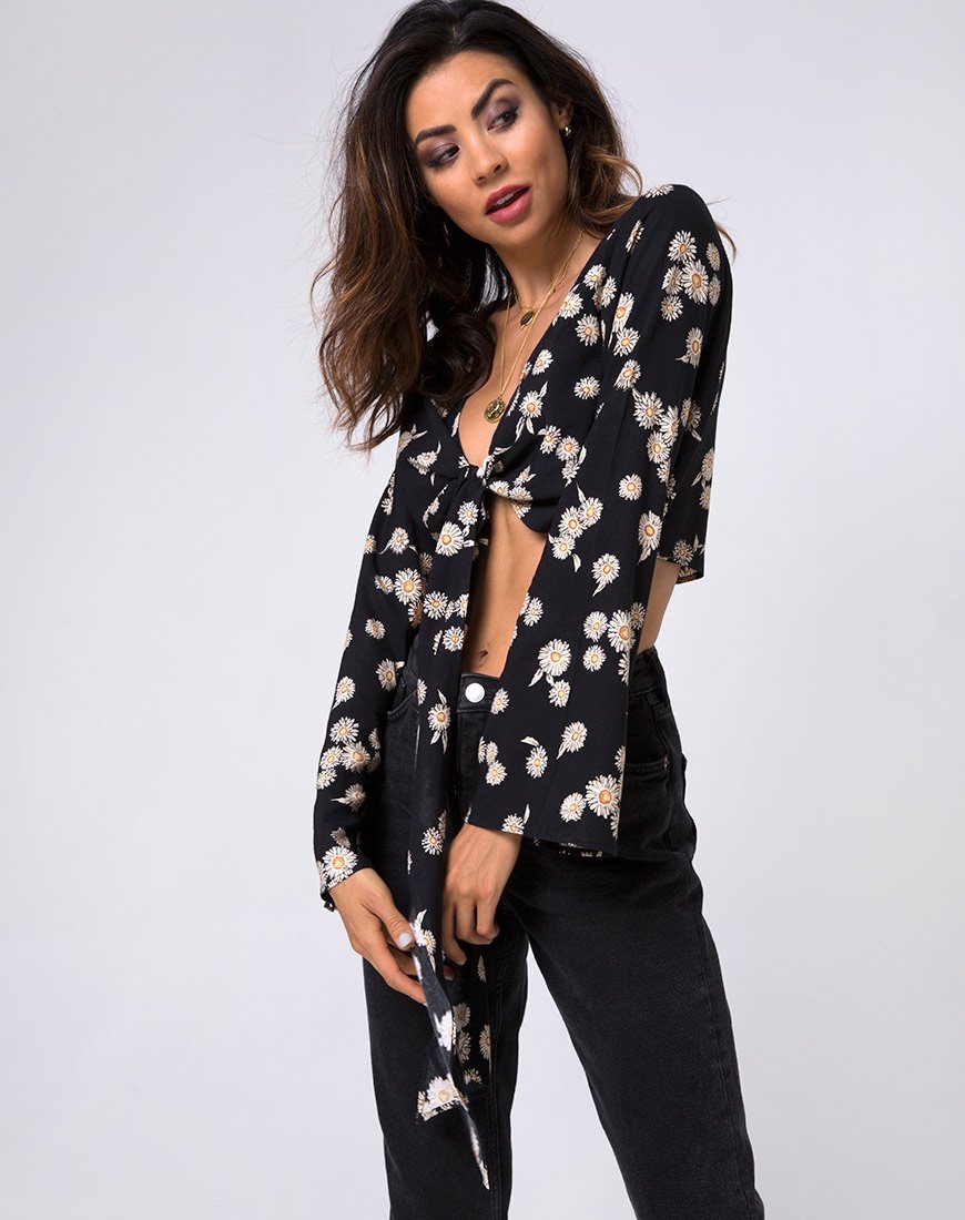 Afbeelding van Laya Wrap Top in Grunge Daisy Floral