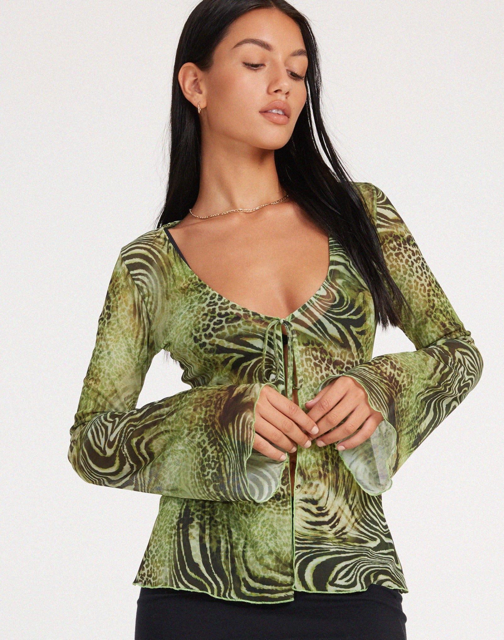 Afbeelding van Leony Cardi in Mesh Cheetah Green