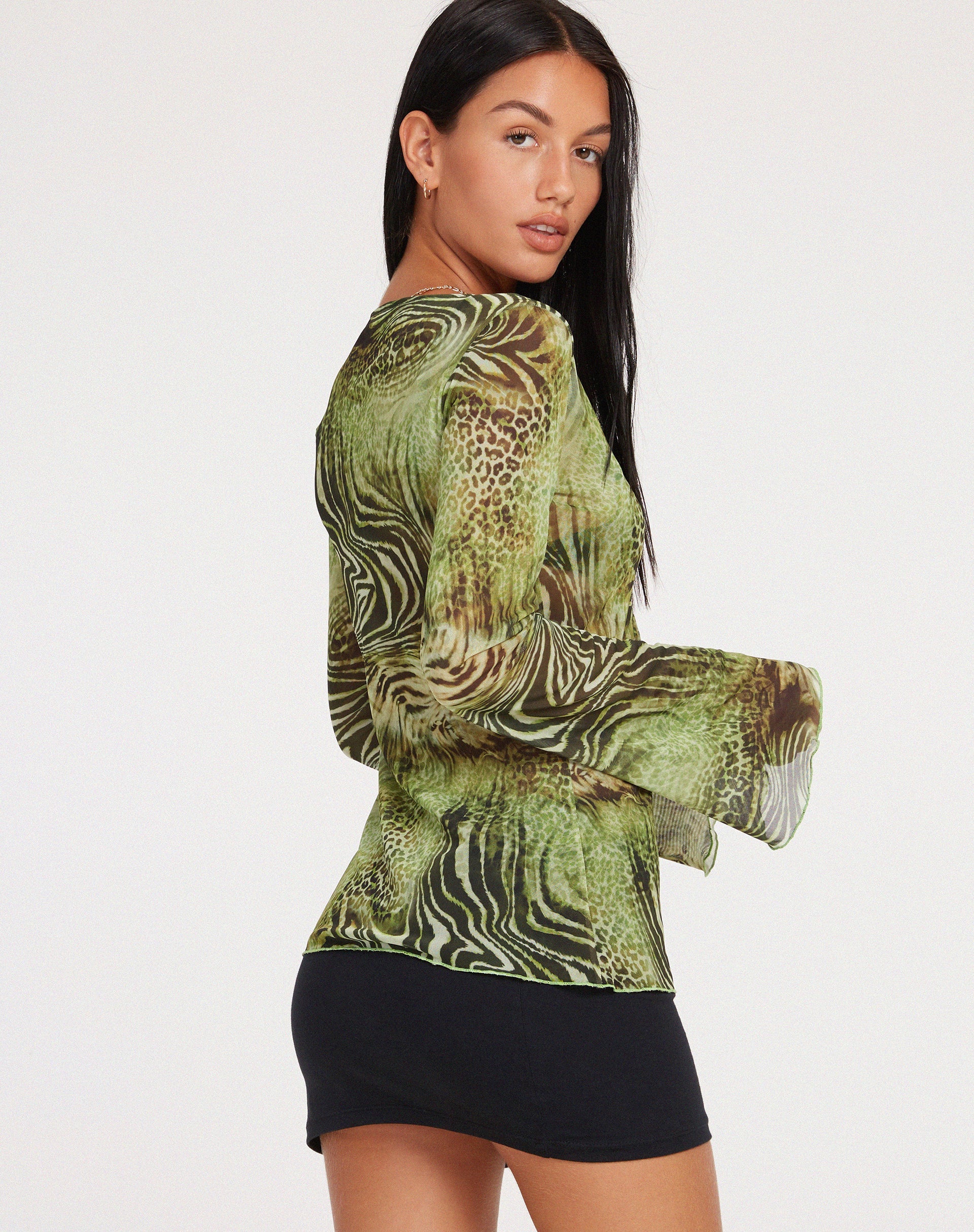 Afbeelding van Leony Cardi in Mesh Cheetah Green