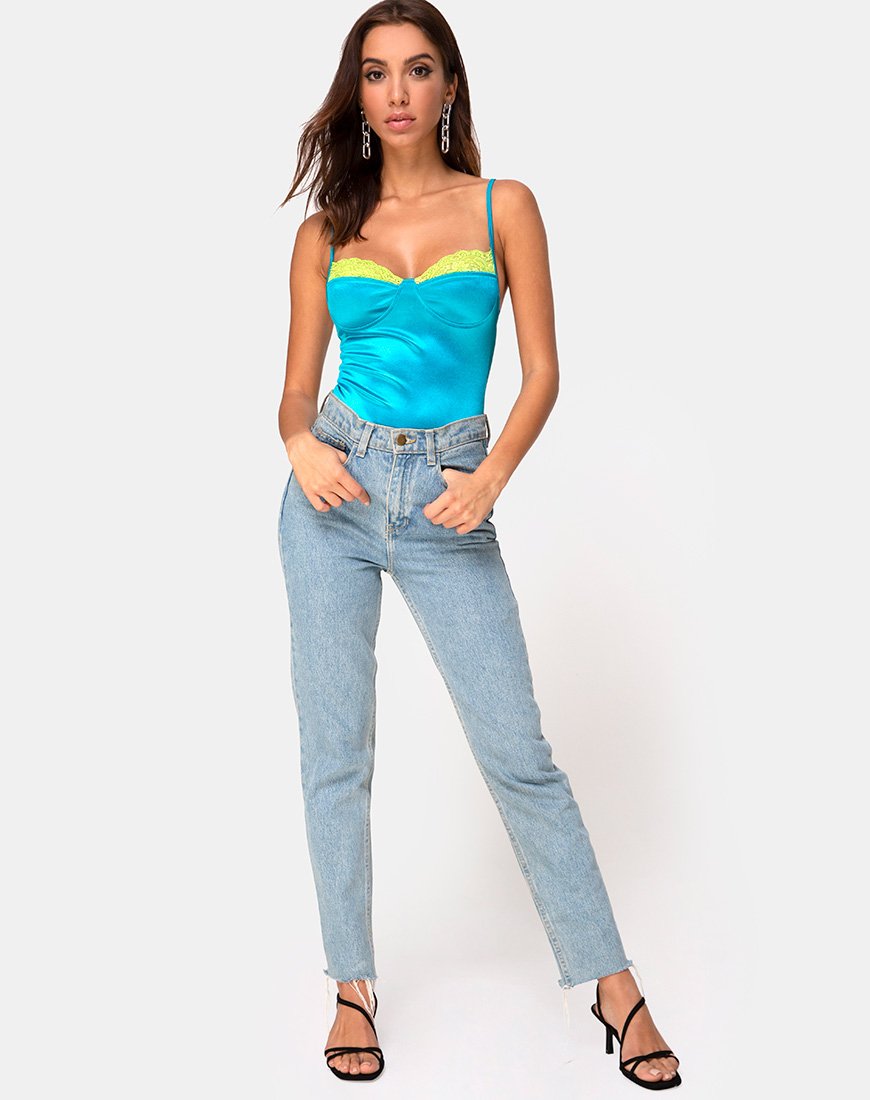 Afbeelding van Letta Bodice in Aqua met Lime Lace