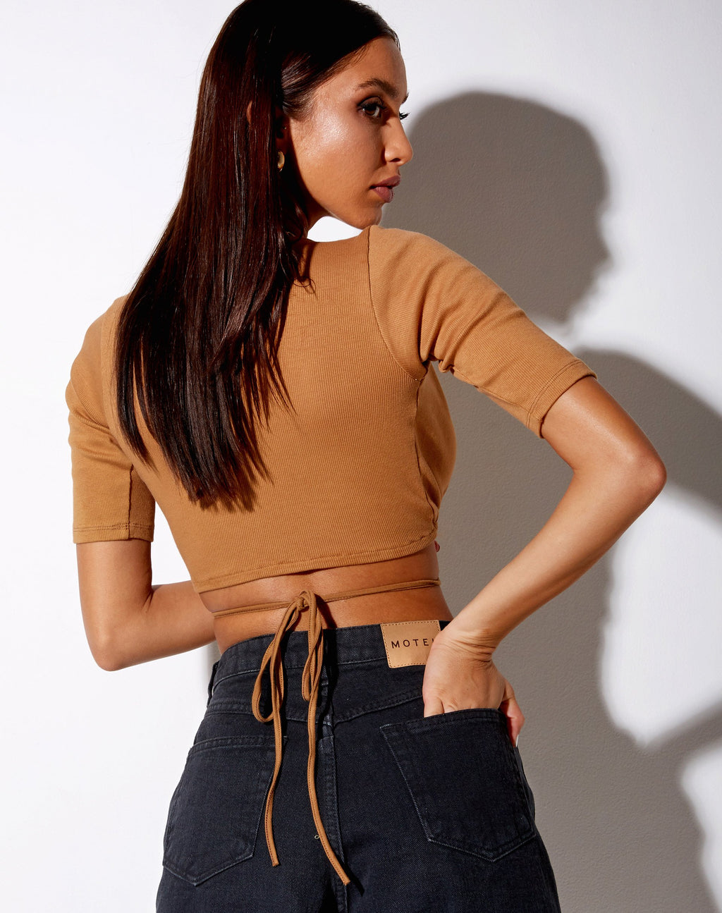 Liena Crop Top in Rib Donker Tan