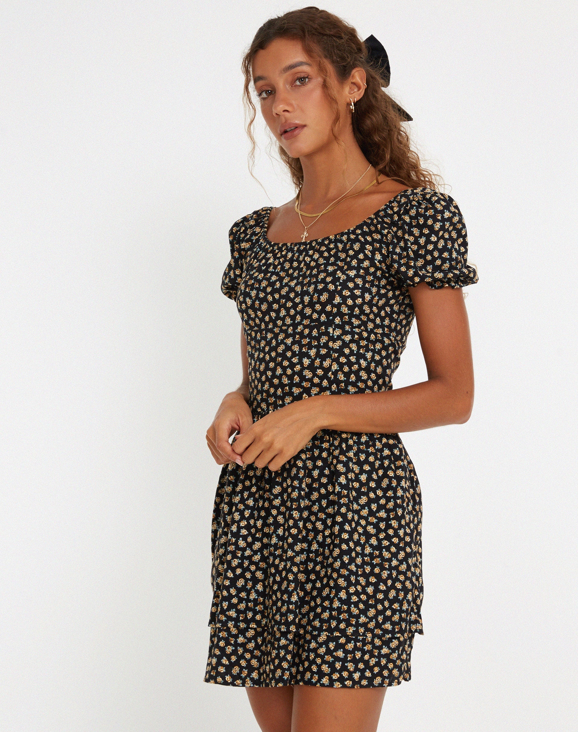 Afbeelding van Lilibeth Mini Dress in Ditsy Floral Bronze