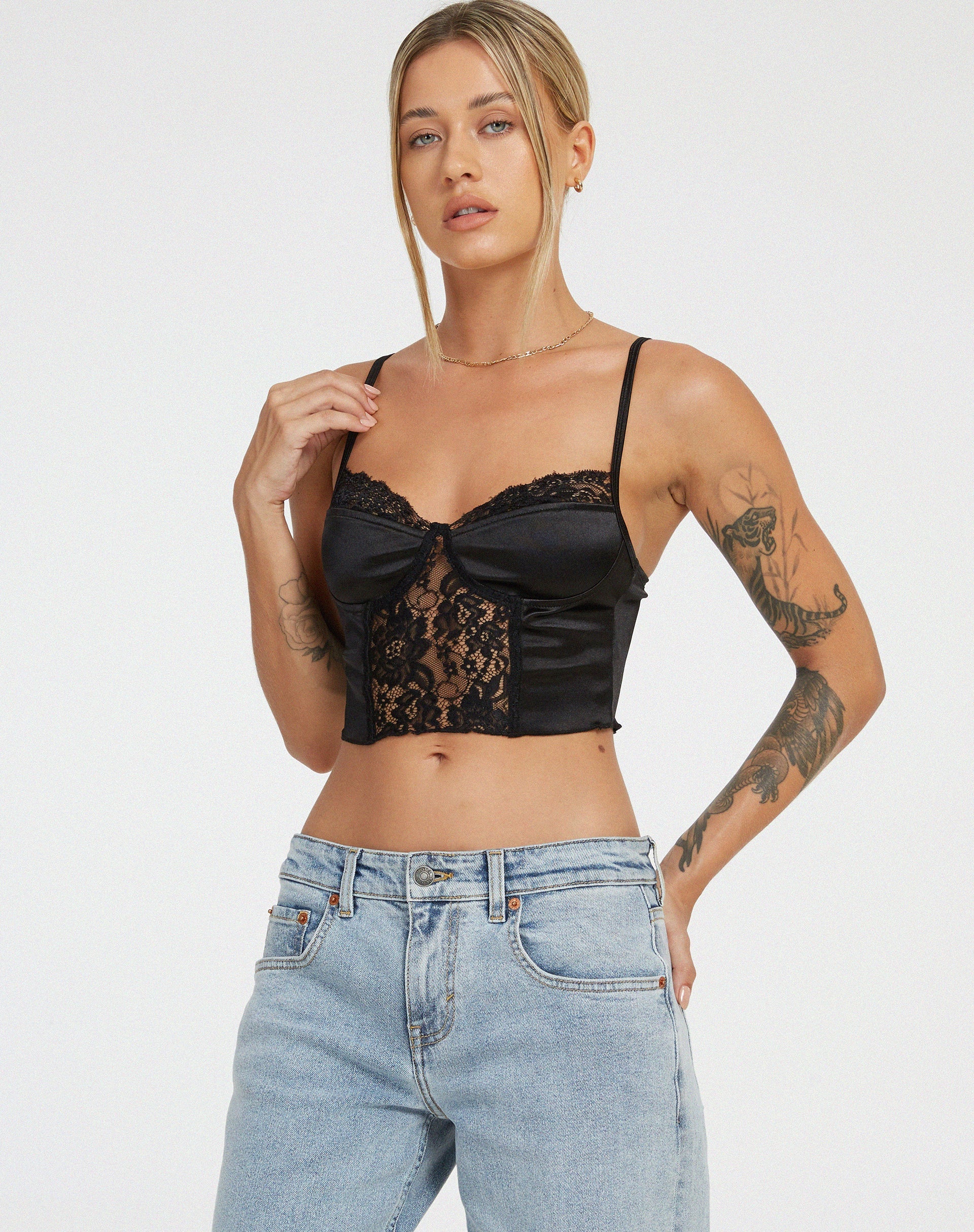 Afbeelding van Litasa Corset Top in Satijn Zwart
