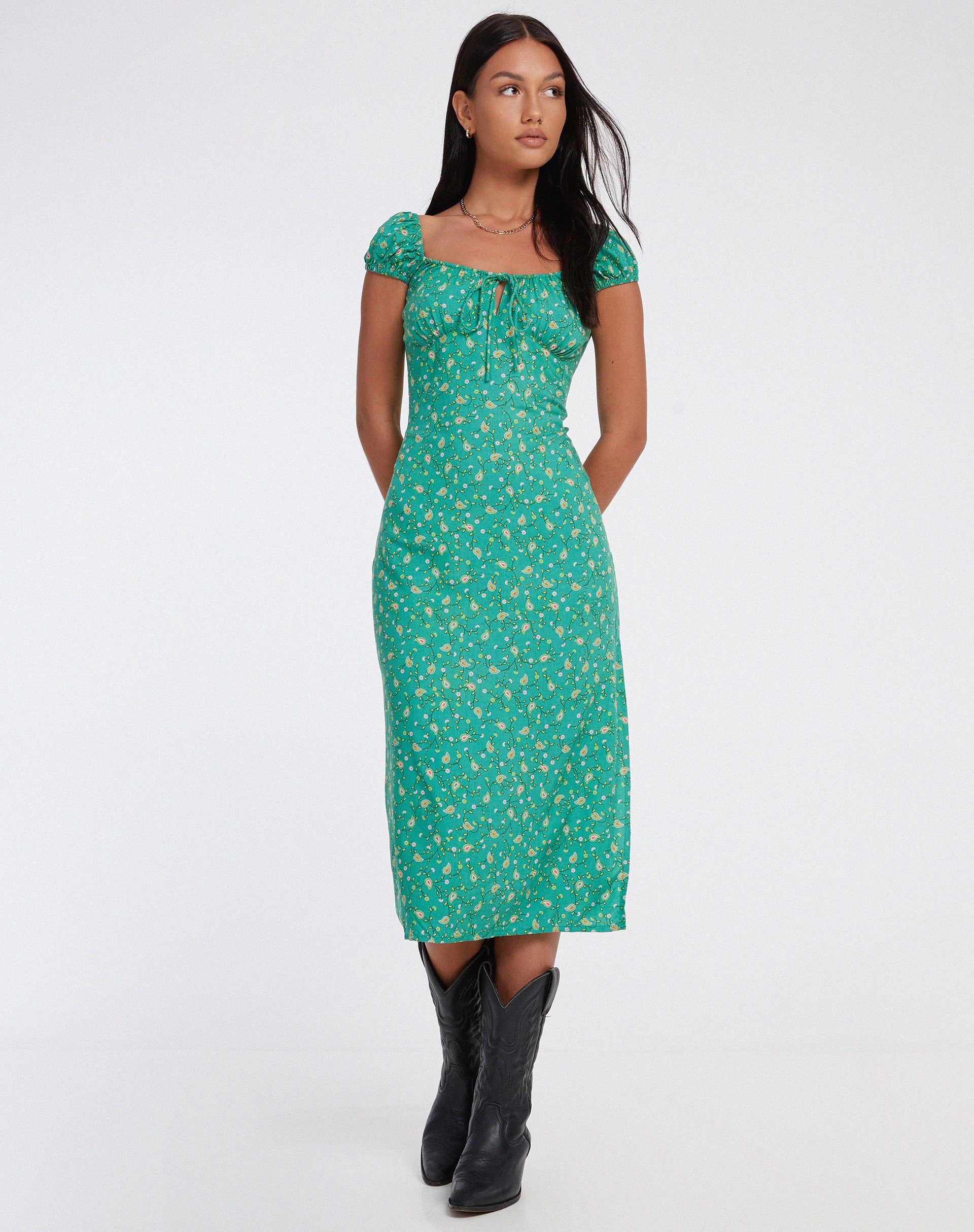 Afbeelding van Lona Midi Dress in Paisley Fun Green