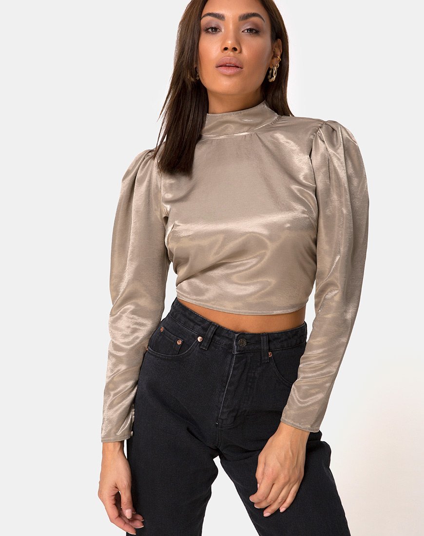 Afbeelding van Lona Longsleeve Top in Satin Taupe