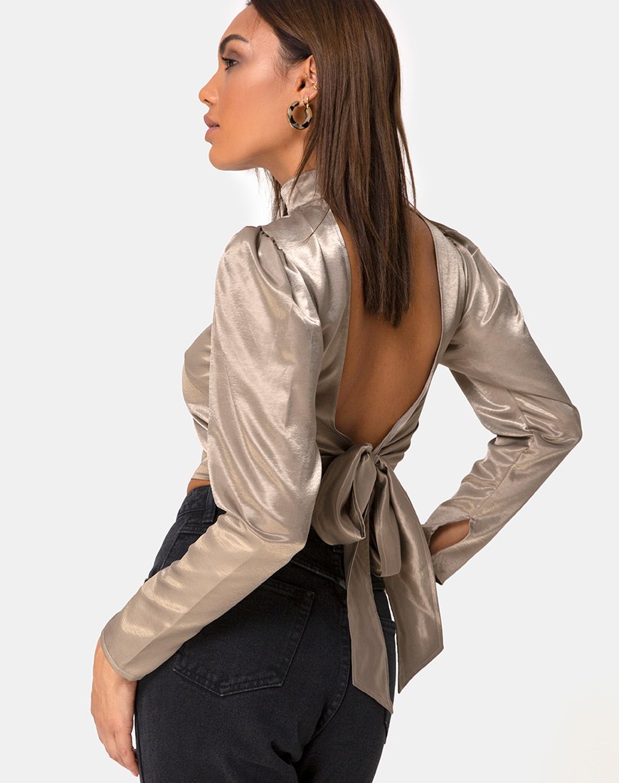 Afbeelding van Lona Longsleeve Top in Satin Taupe