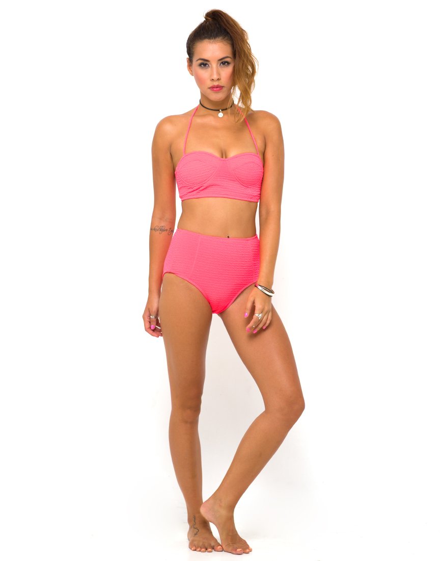 Motel Bikinitop met lange lijn in neonroze