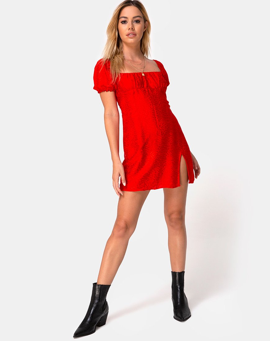 Afbeelding van Lonma Jurk in Satijn Cheetah Rood
