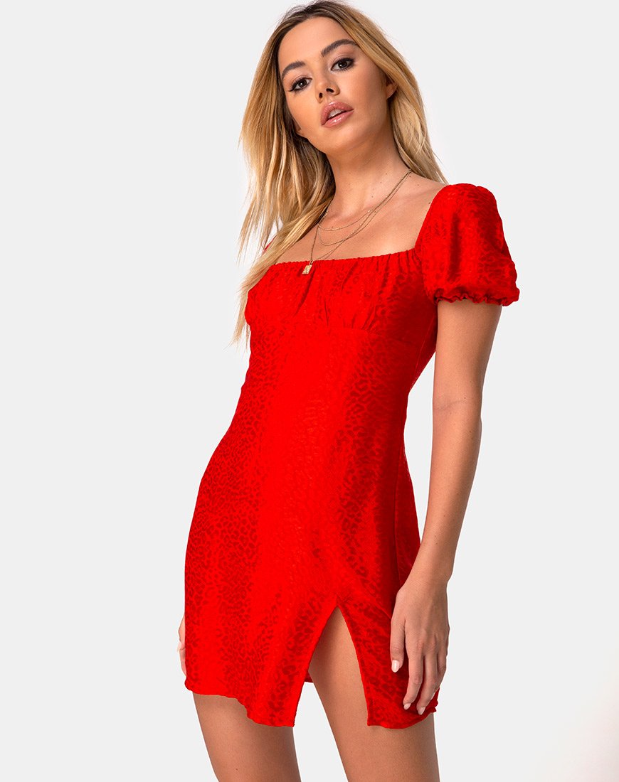 Afbeelding van Lonma Jurk in Satijn Cheetah Rood