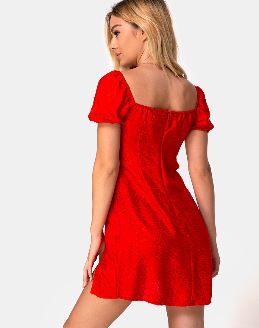 Lonma Jurk in Satijn Cheetah Rood
