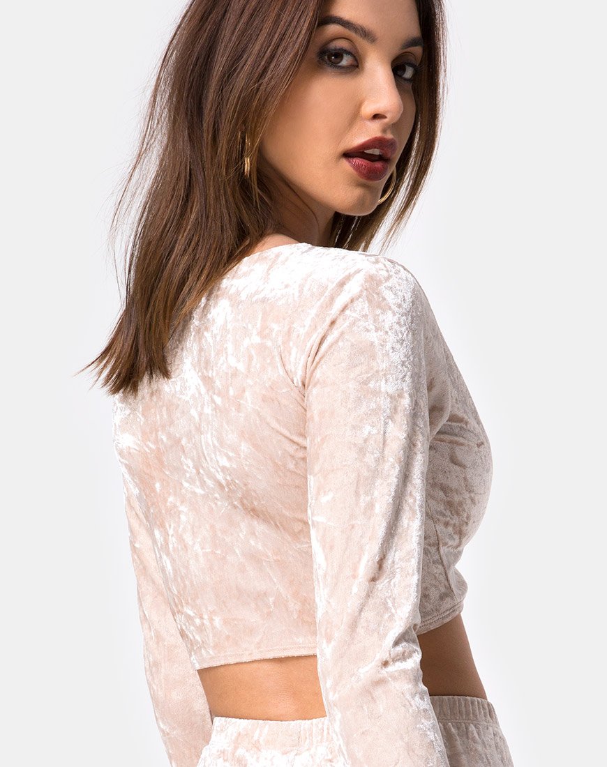 Afbeelding van Lorya Crop Top in Crème Crushed Velvet