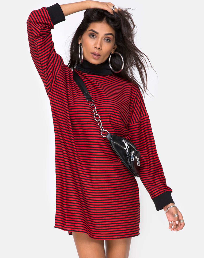 Losha Sweatshirt in Mini Stripe Rood en Zwart