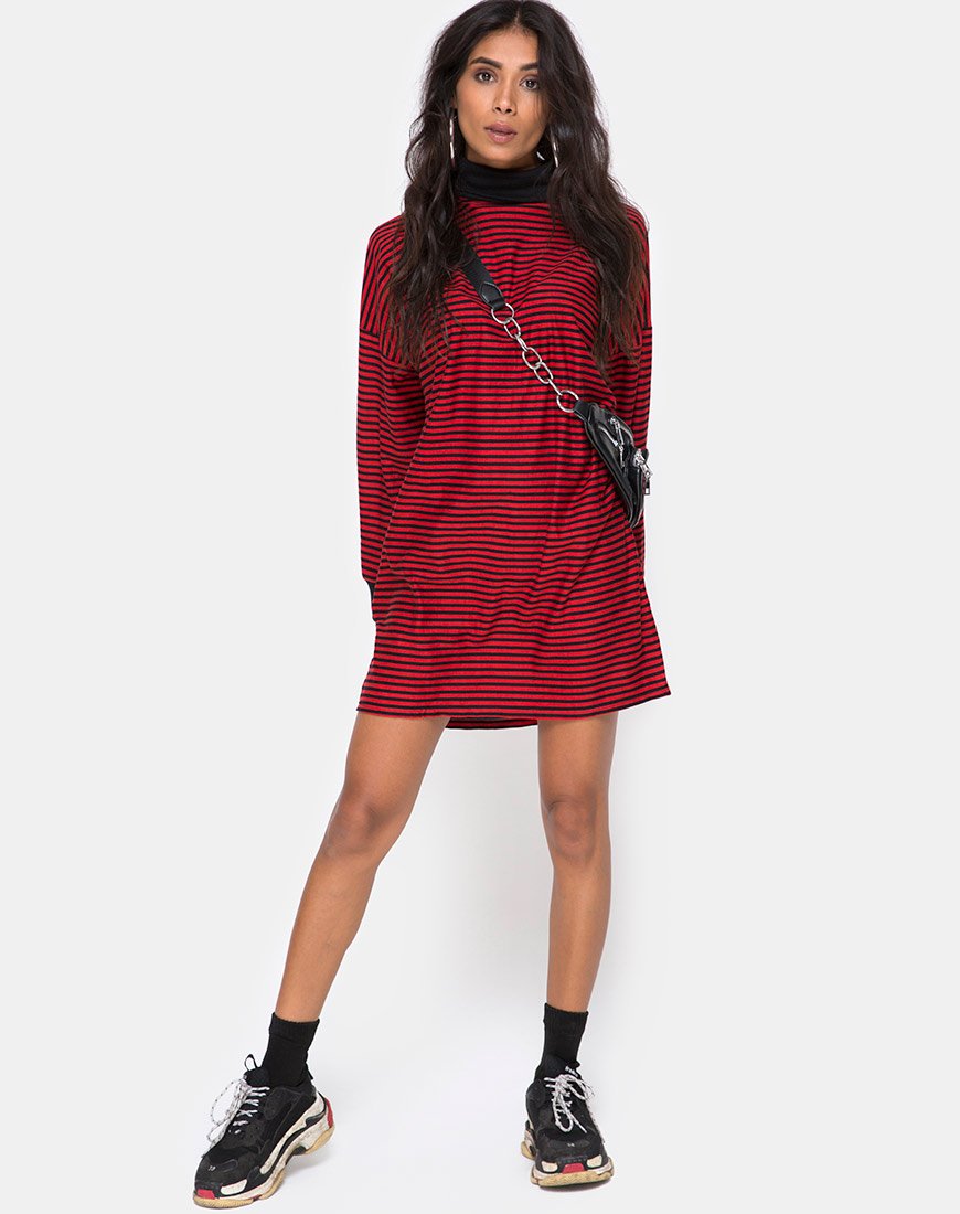 Afbeelding van Losha Sweatshirt in Mini Stripe Rood en Zwart