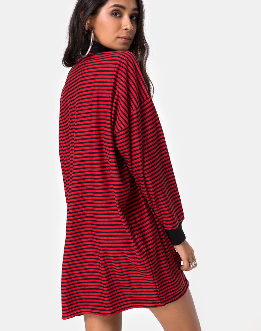 Losha Sweatshirt in Mini Stripe Rood en Zwart