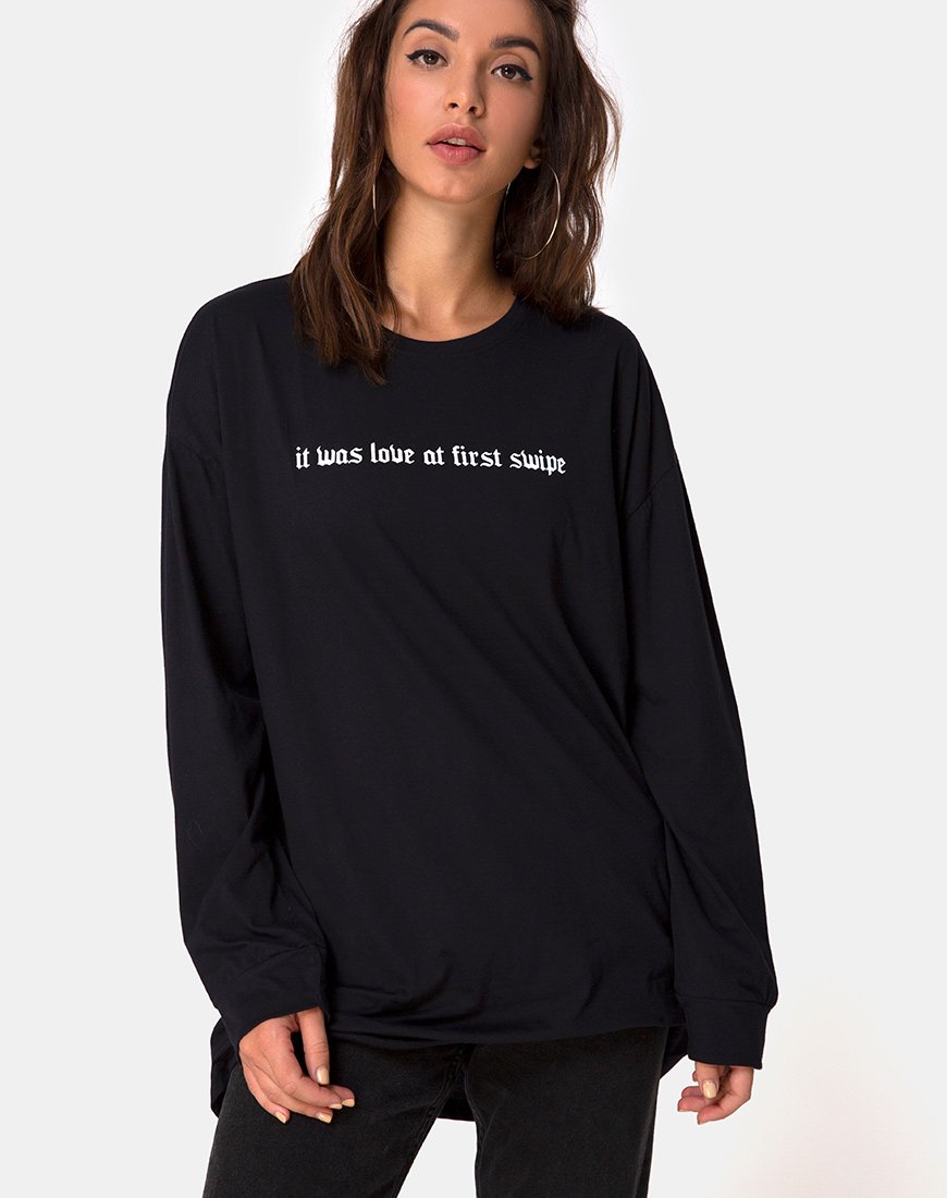 Lotsun T-shirt in Love at First Swipe met zwarte opdruk