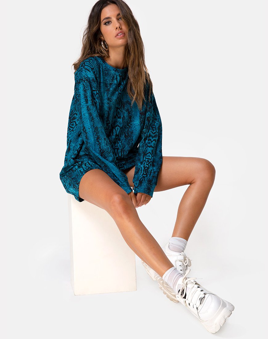 Afbeelding van Lotsun Truienjurk in Slangenblauw